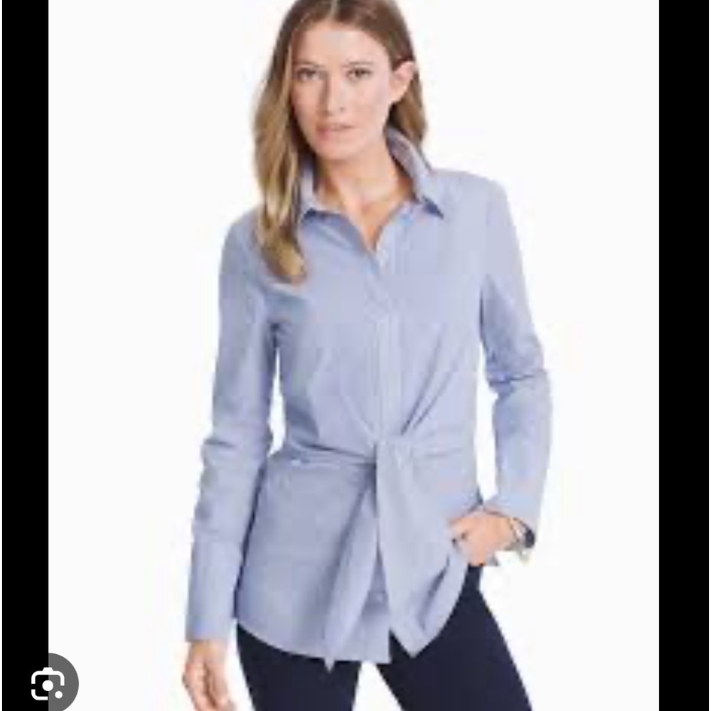 White House Black Market Stripe Poplin Tie-Front Shirt